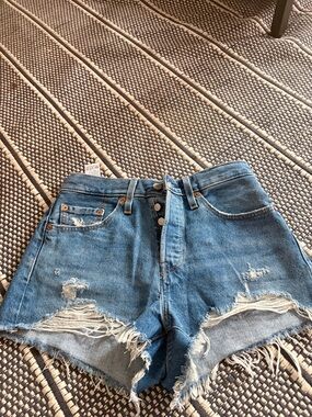 Levi's Distressed Light Blue Denim Cutoff Shorts